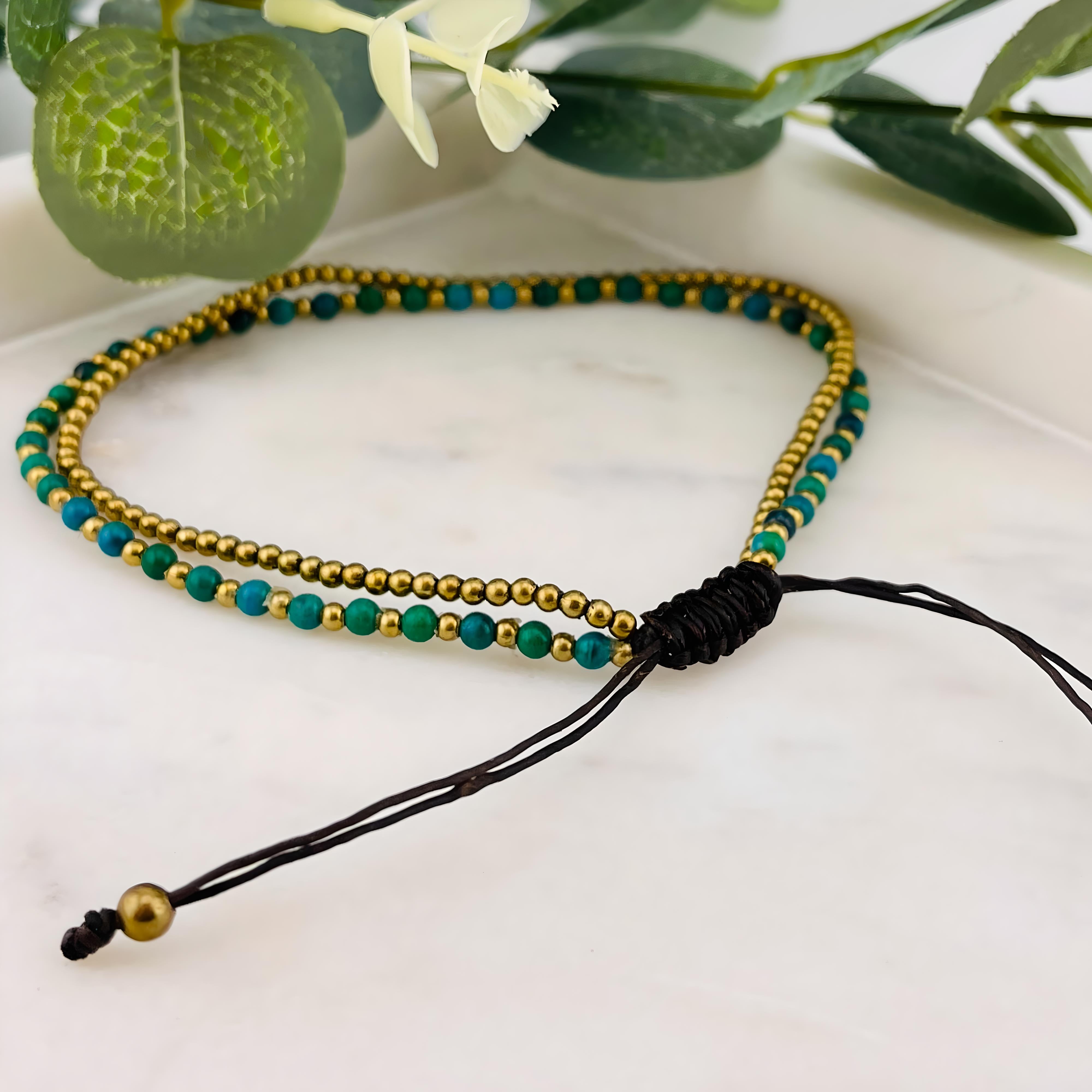 Boho-Fusskettchen mit Perlen in Gold und Grün Elli
