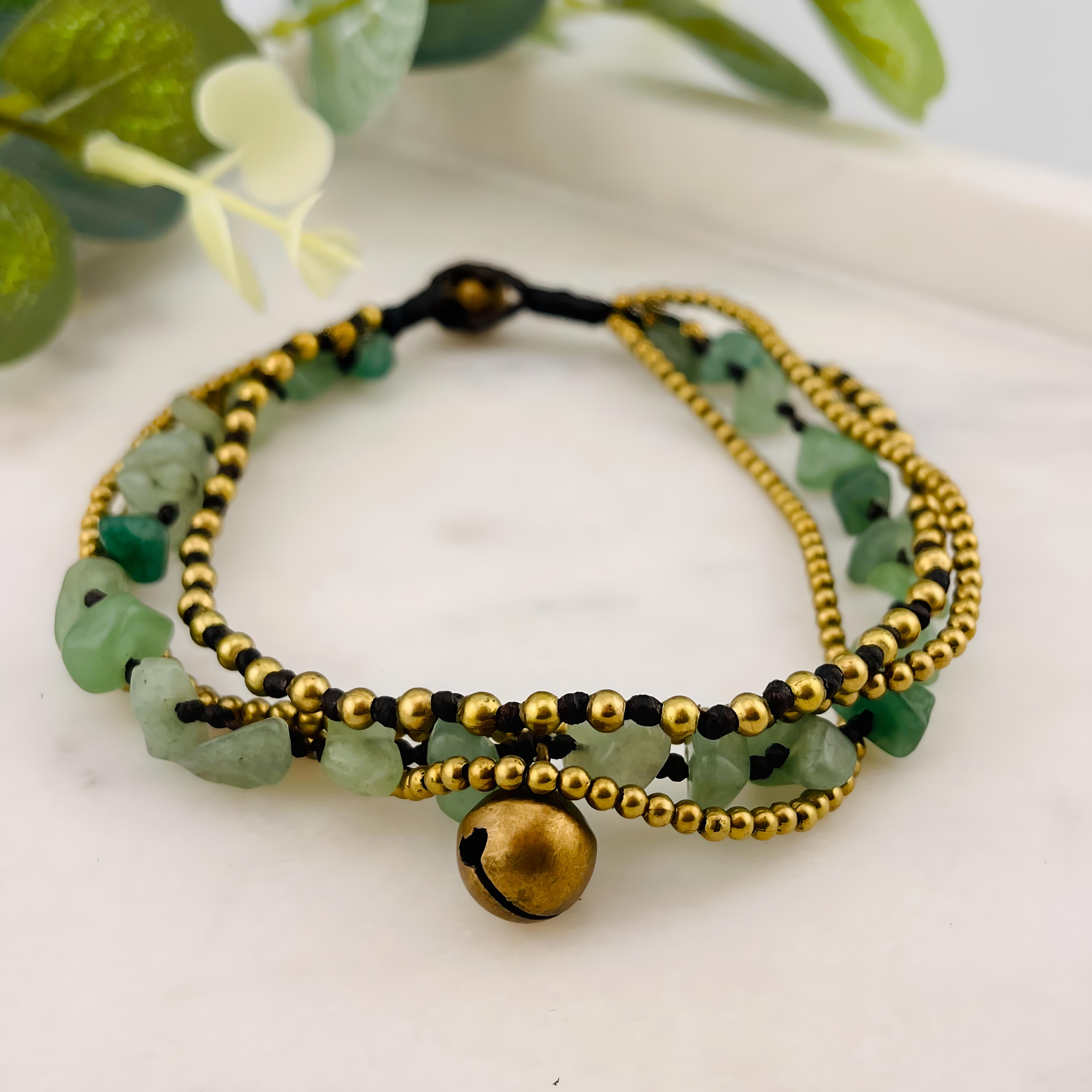 Boho Fusskettchen mit Messing Jade Aventurin Leila