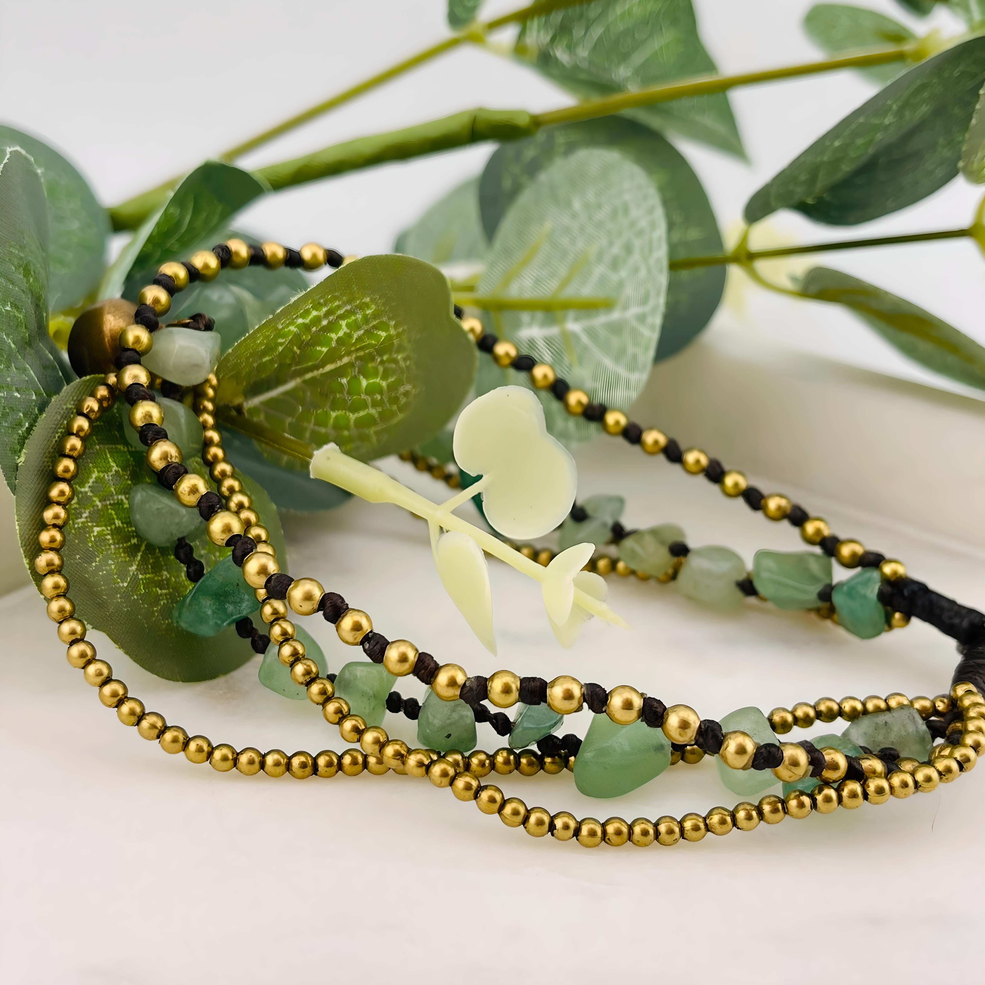 Boho Fusskettchen mit Messing Jade Aventurin Leila