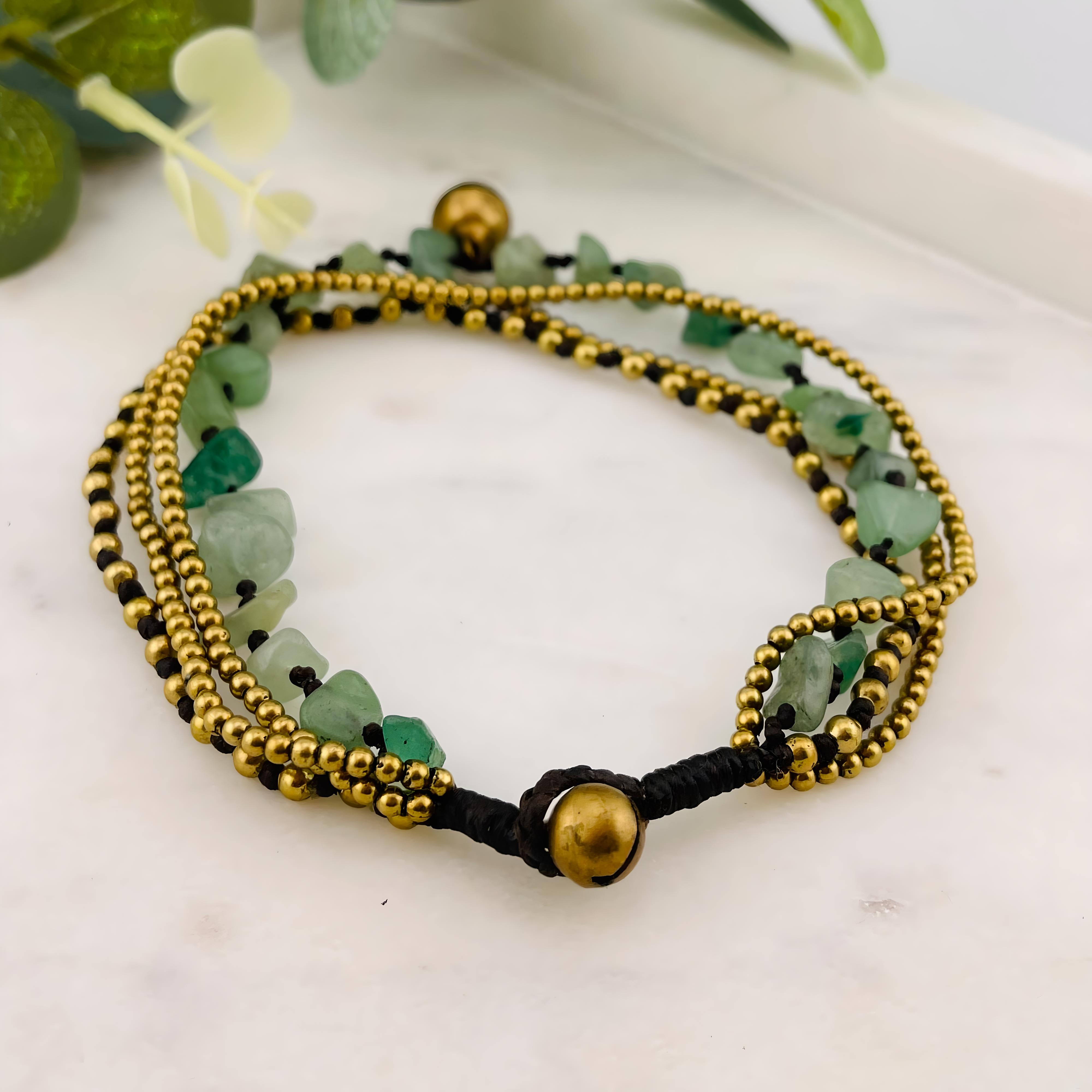 Boho Fusskettchen mit Messing Jade Aventurin Leila