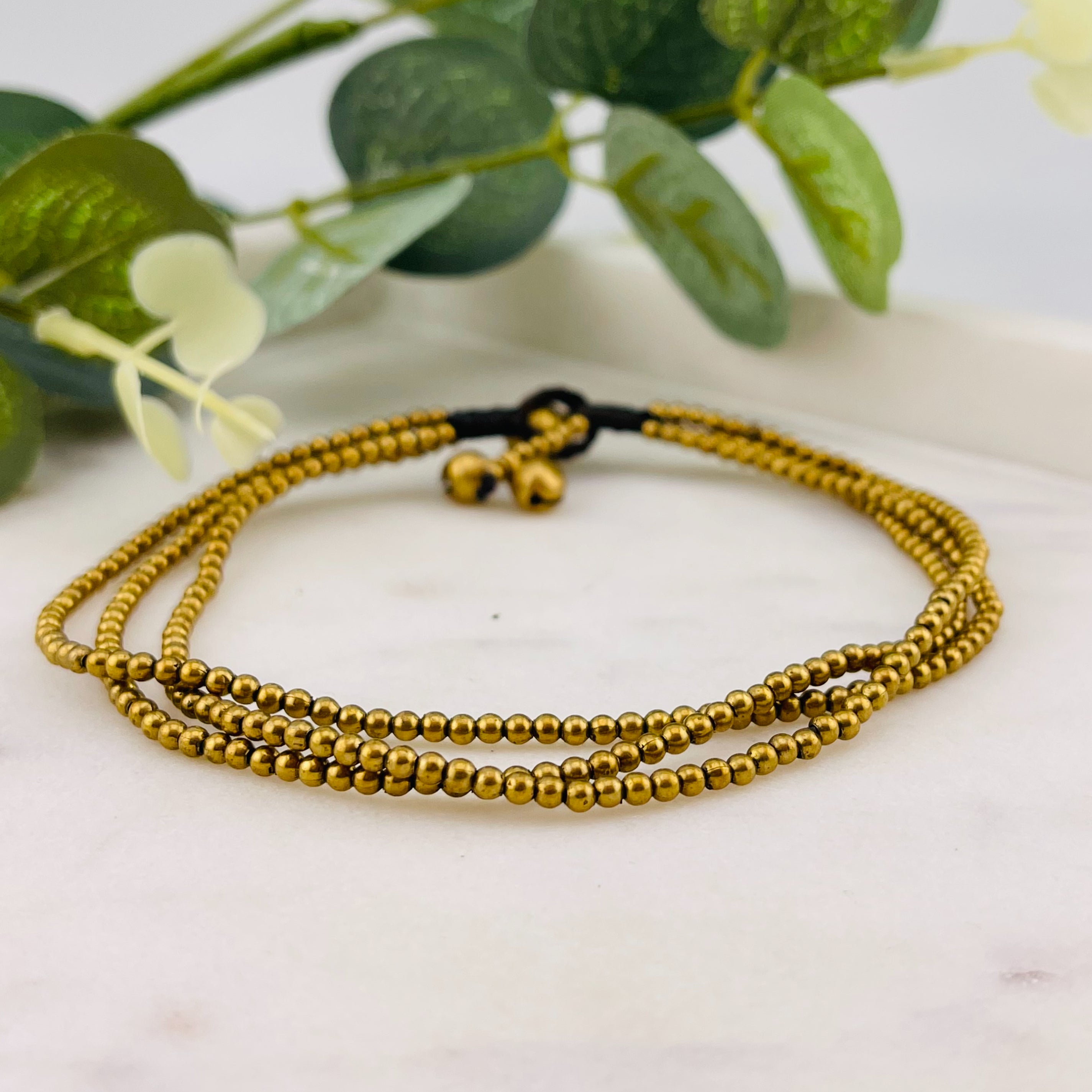 Boho Fusskettchen Messing mit Glöckchen Tami