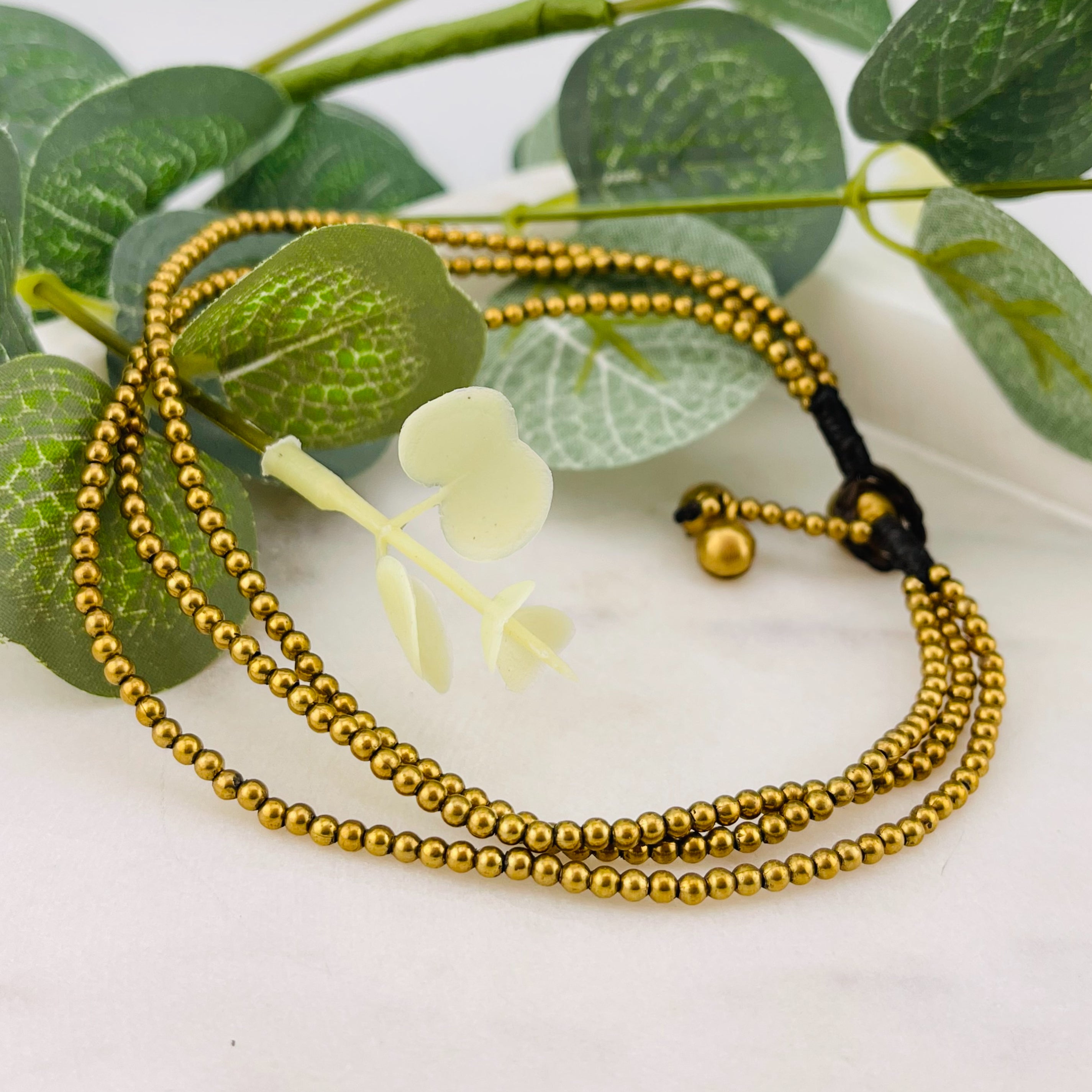 Boho Fusskettchen Messing mit Glöckchen Tami