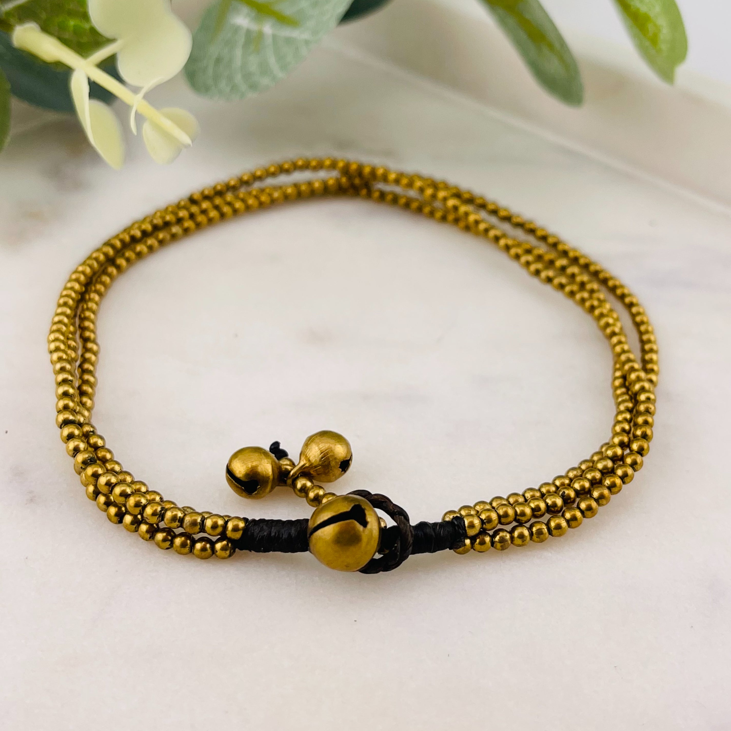 Boho Fusskettchen Messing mit Glöckchen Tami