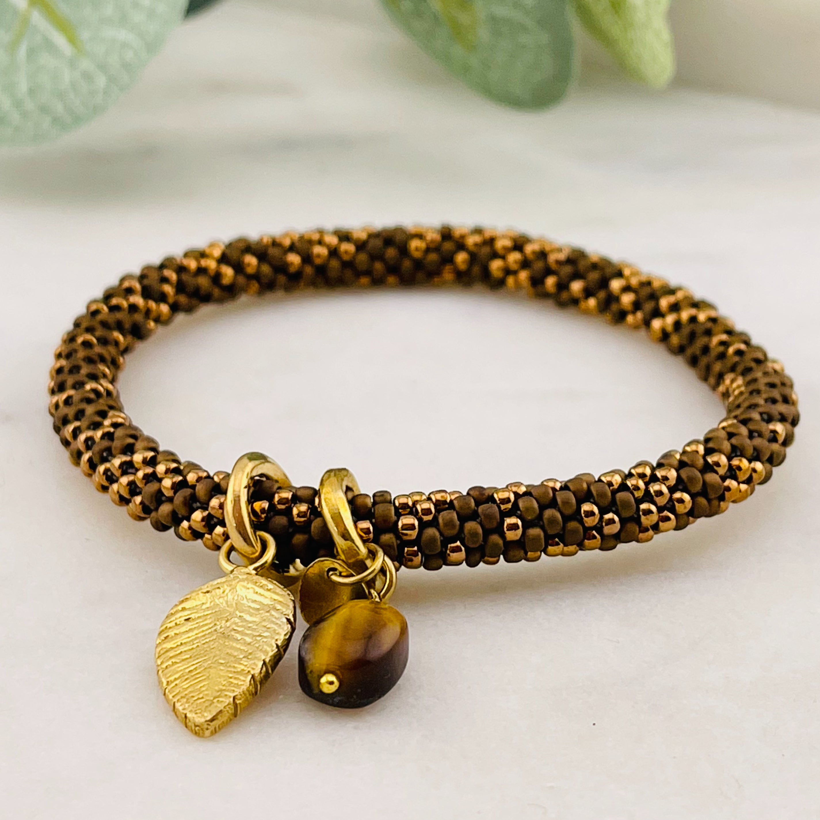 Perlenarmband gold braun Jacky Multi Color Blatt Tiger Eye