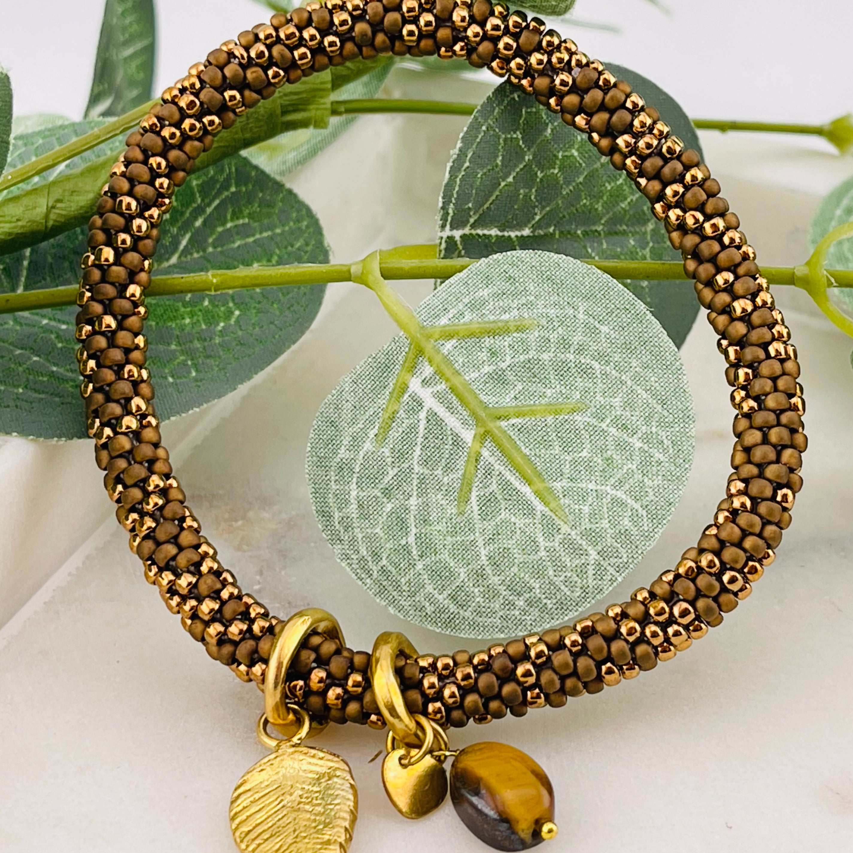 Perlenarmband gold braun Jacky Multi Color Blatt Tiger Eye