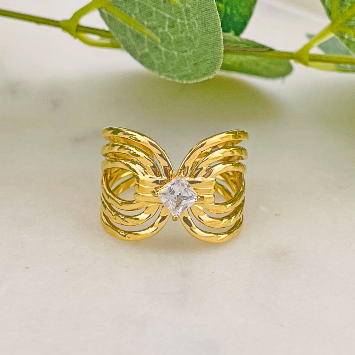 Breiter Goldring mit Zirkonia Stein Crix