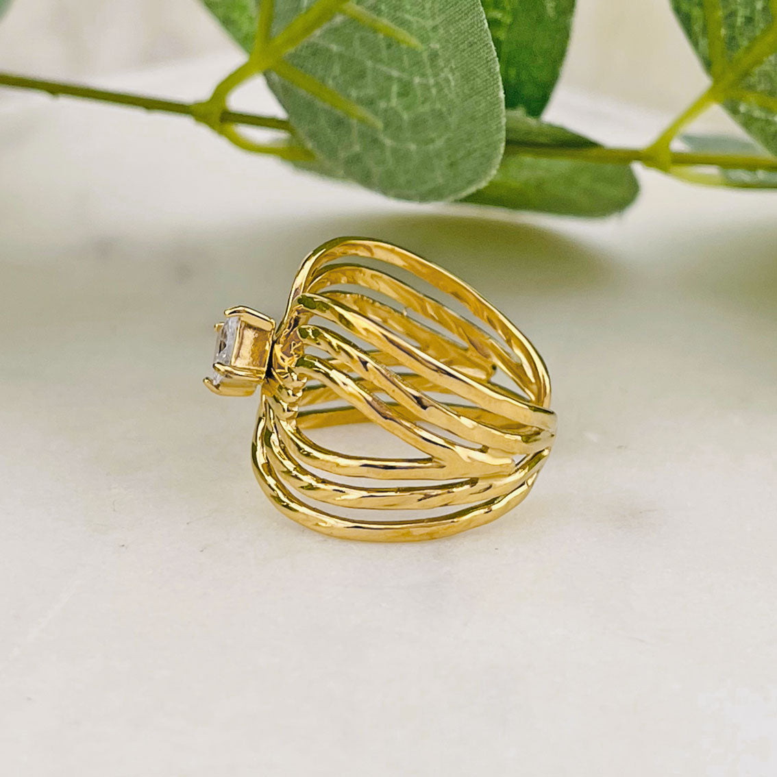 Breiter Goldring mit Zirkonia Stein Crix