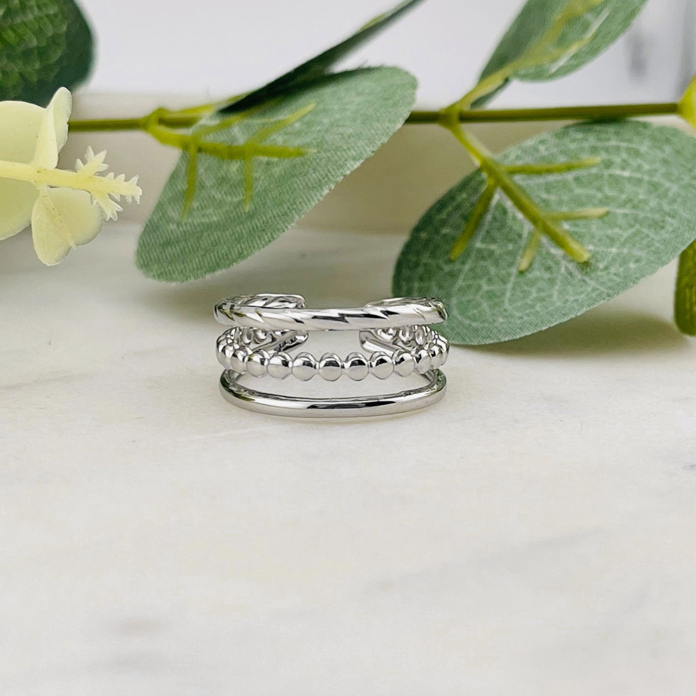 Offener Silberring mit drei Reihen Boho-Style Phaedra
