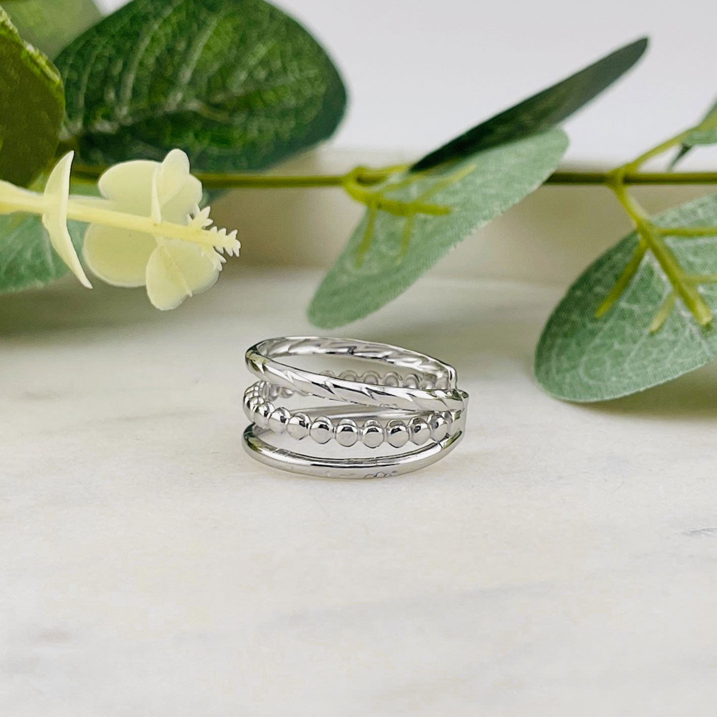 Offener Silberring mit drei Reihen Boho-Style Phaedra