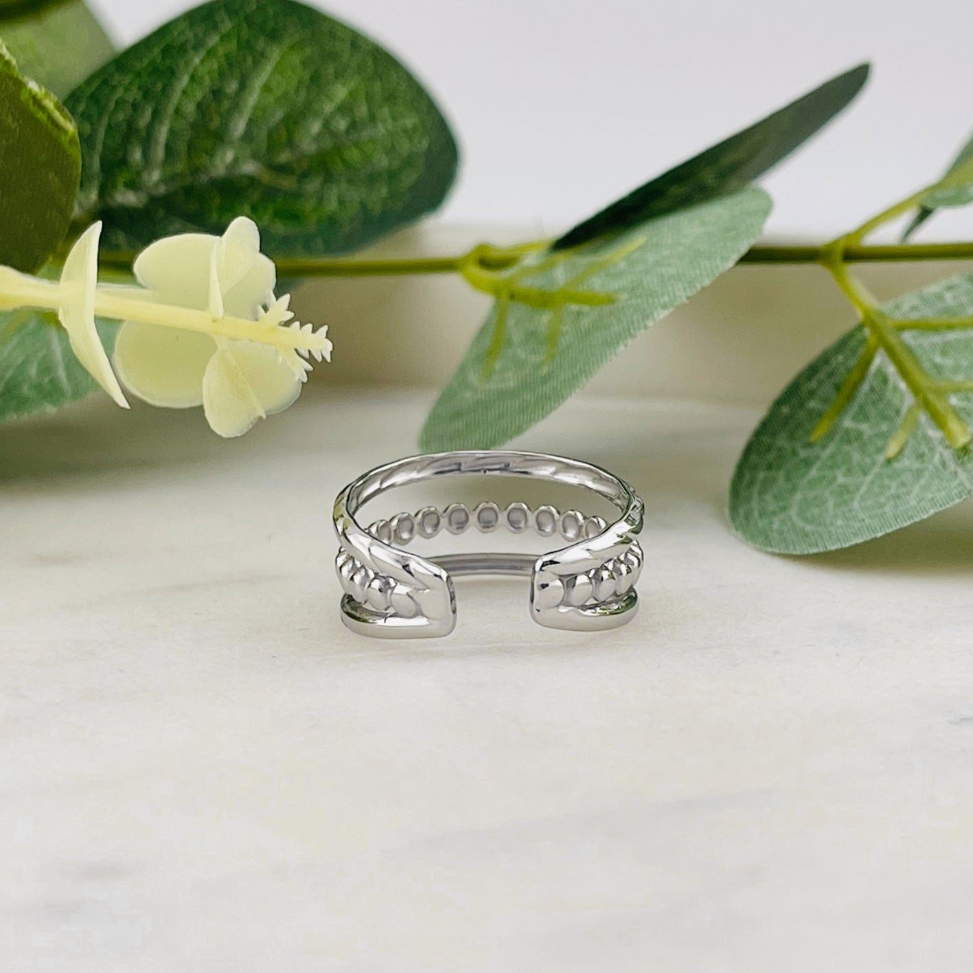 Offener Silberring mit drei Reihen Boho-Style Phaedra