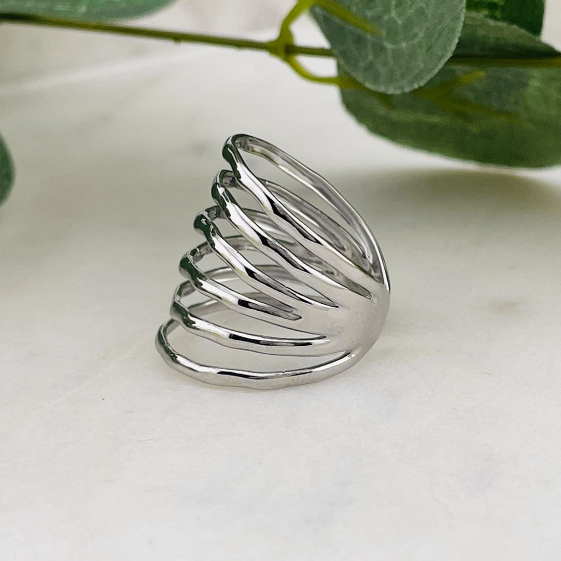 Offener Statement-Ring Silber mit sechs Bahnen Loper