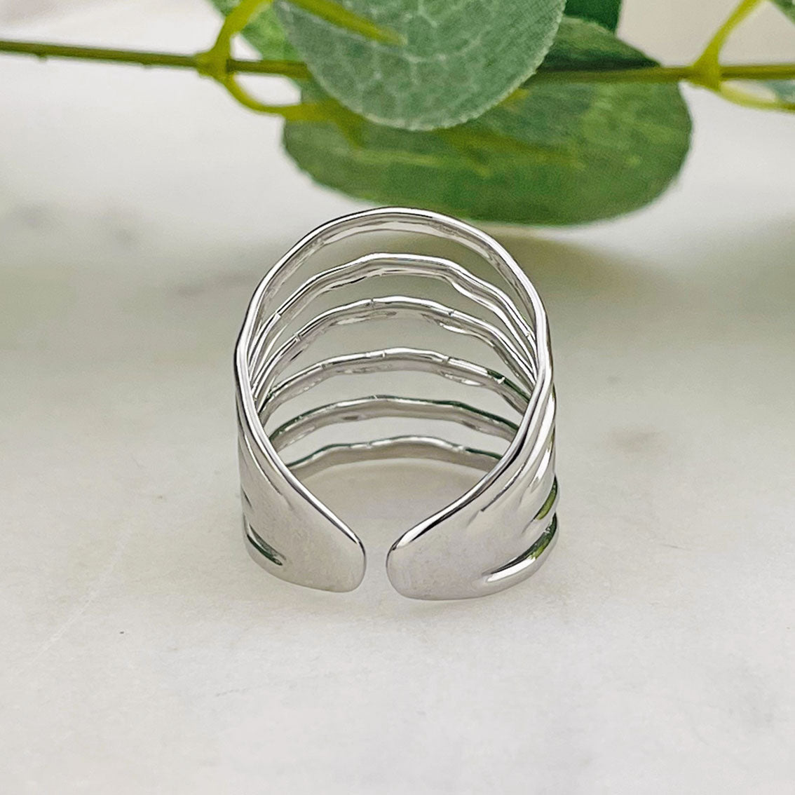 Offener Statement-Ring Silber mit sechs Bahnen Loper