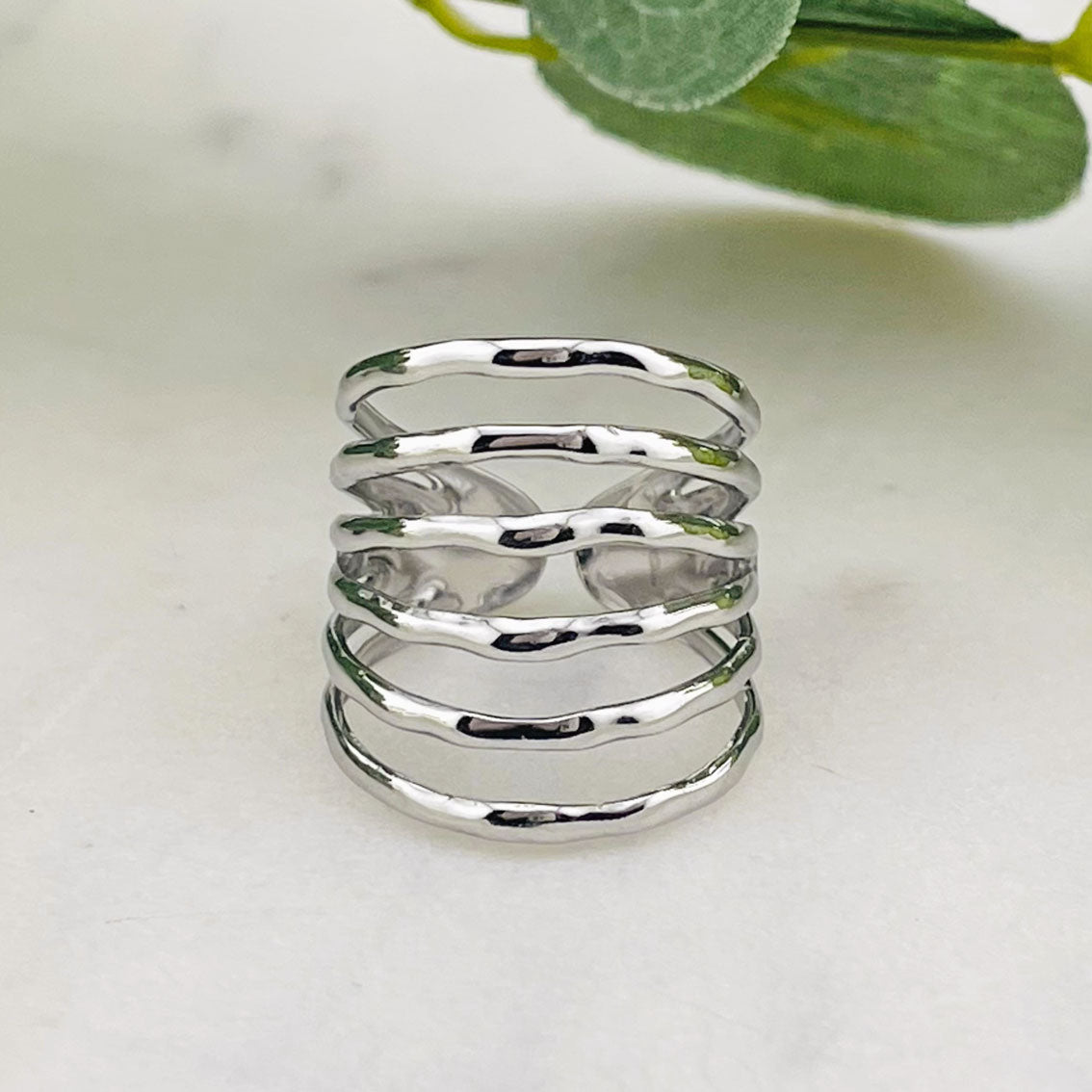 Offener Statement-Ring Silber mit sechs Bahnen Loper