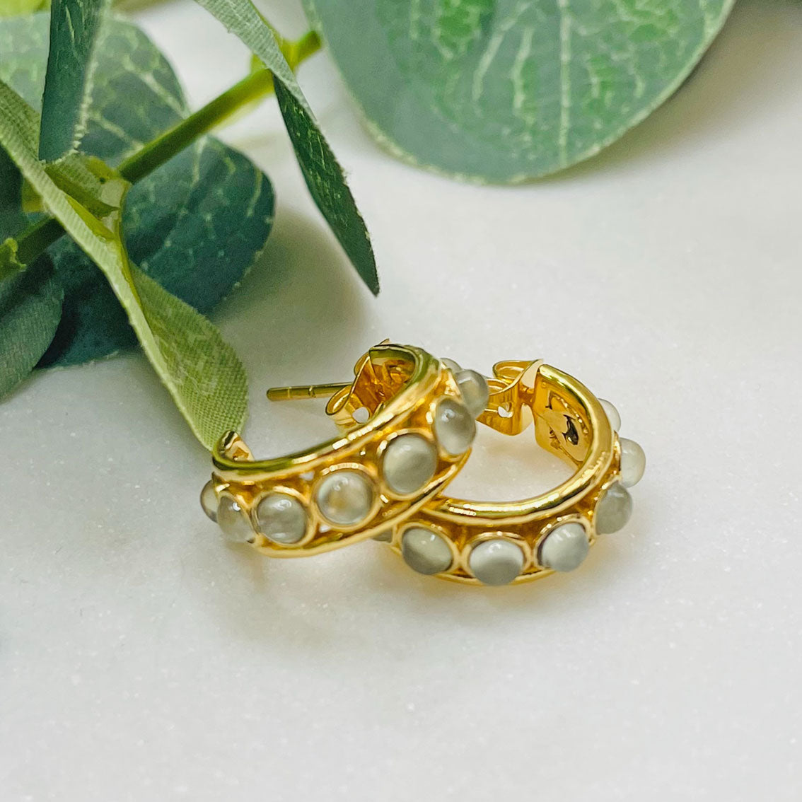 Gold Creolen Ohrringe mit grünem Amethist Pink Sand Almira