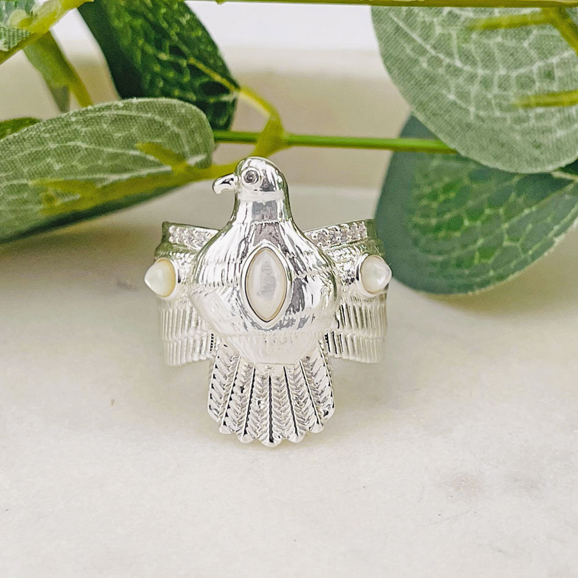 Pink Sand Silberring mit Vogel-Motiv Skita