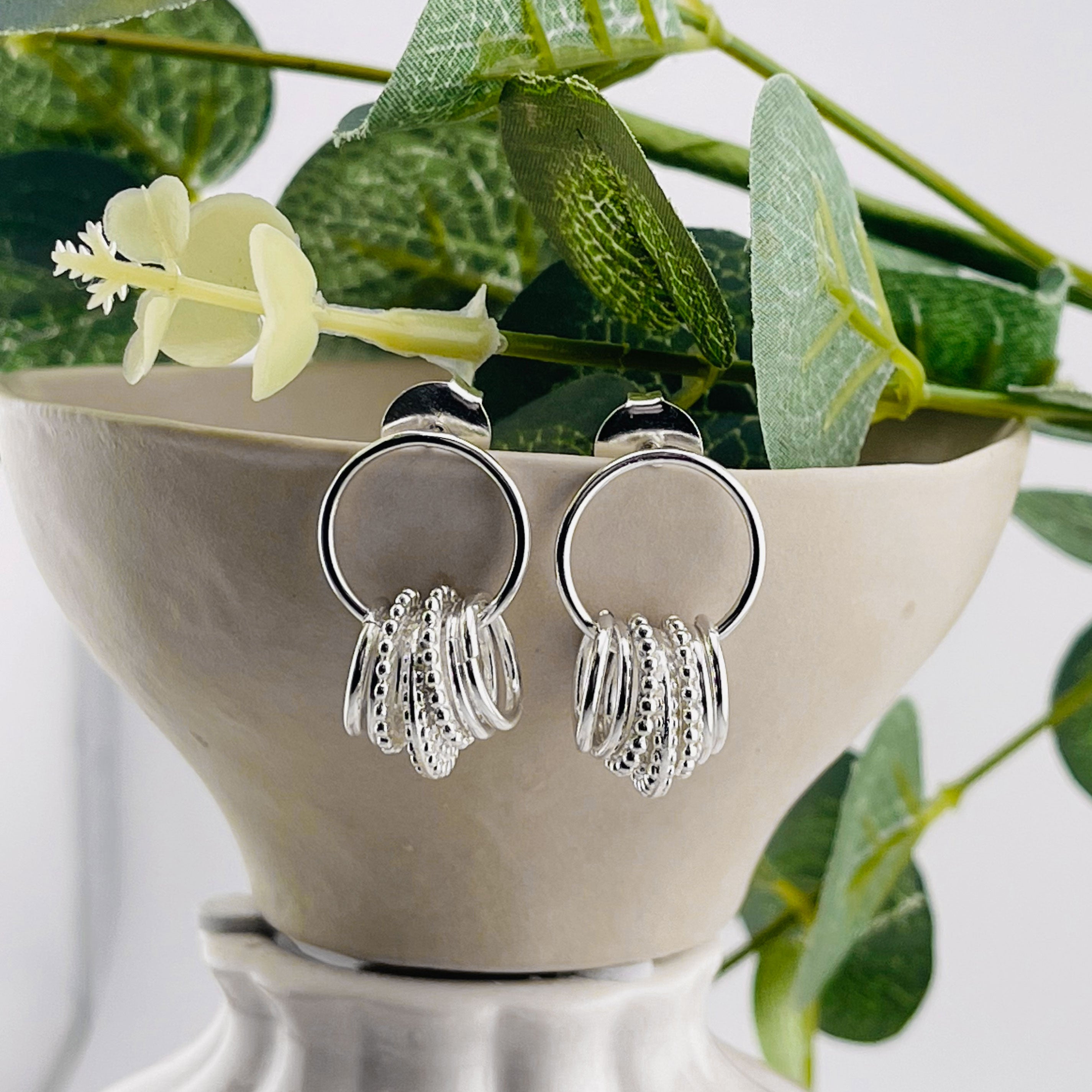 Pink Sand Ohrringe Silber mit vielen Ringanhängern Jasmin