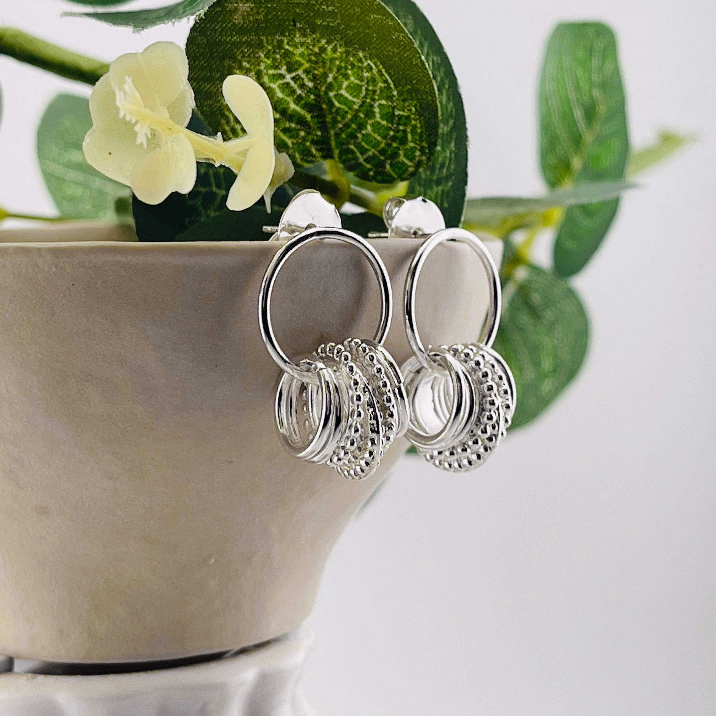 Pink Sand Ohrringe Silber mit vielen Ringanhängern Jasmin