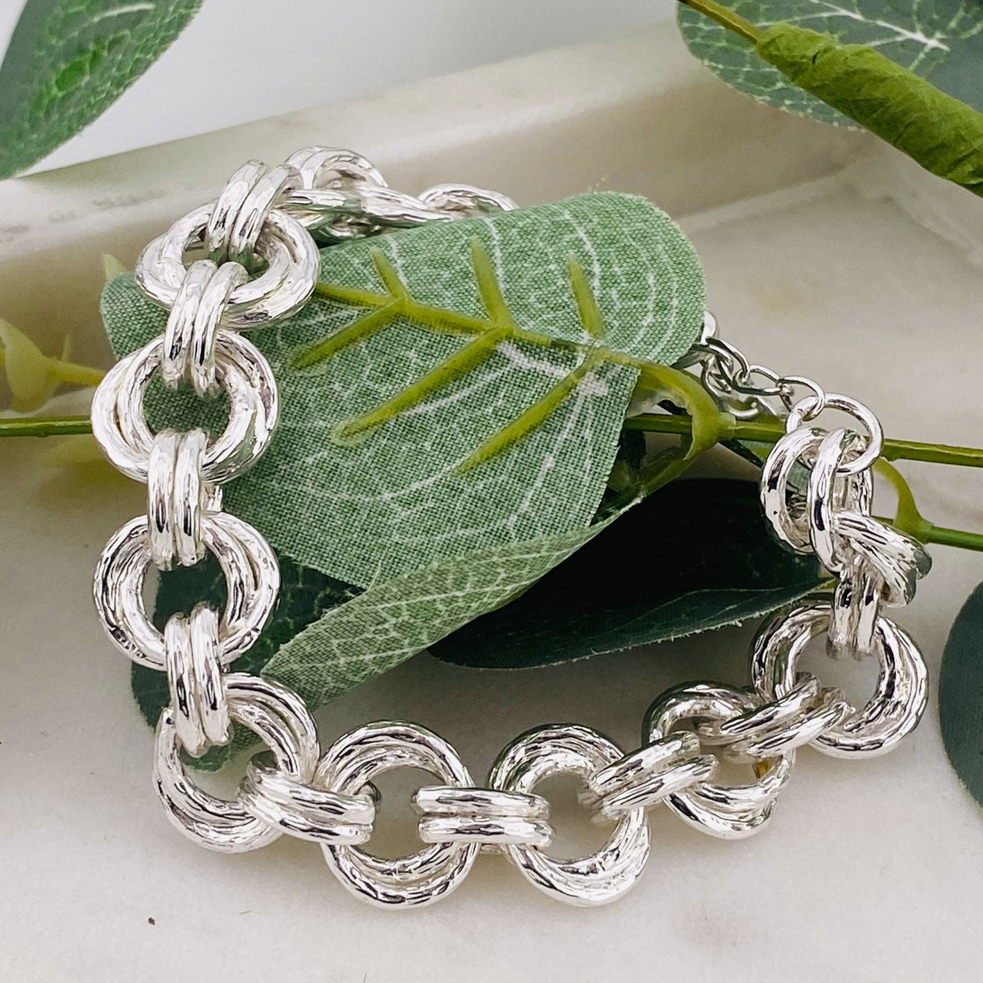 Trendige grobe Silber Armkette Oriana