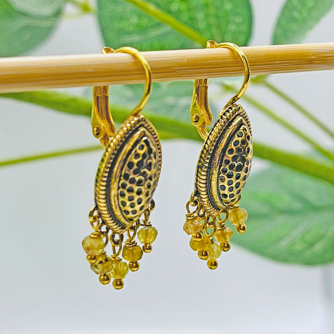 Verspielte Boho-Ohrringe Gold mit citrine Topaz Pink Sand Jovili