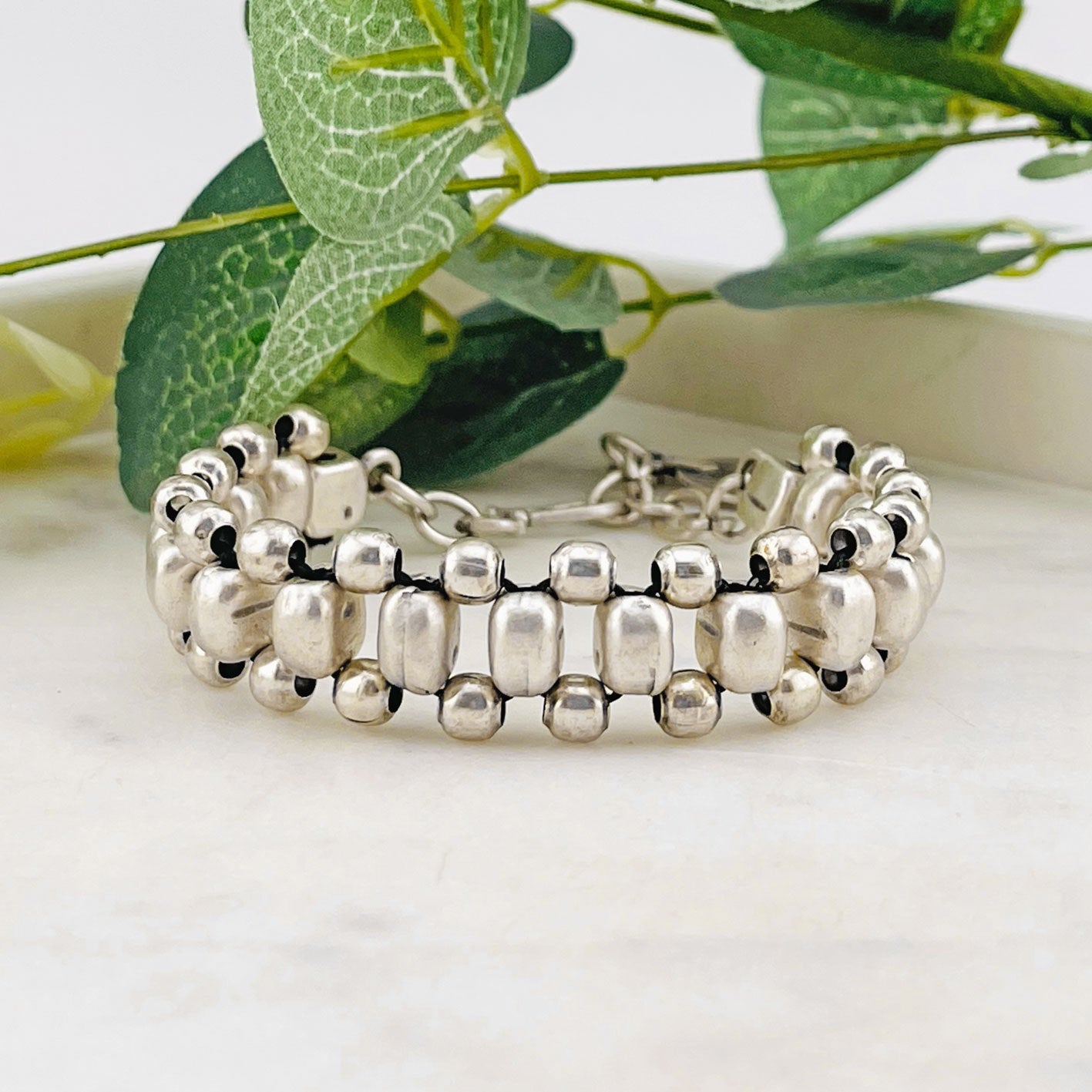 Vintage Silberarmband mit grossen Perlen Rahe