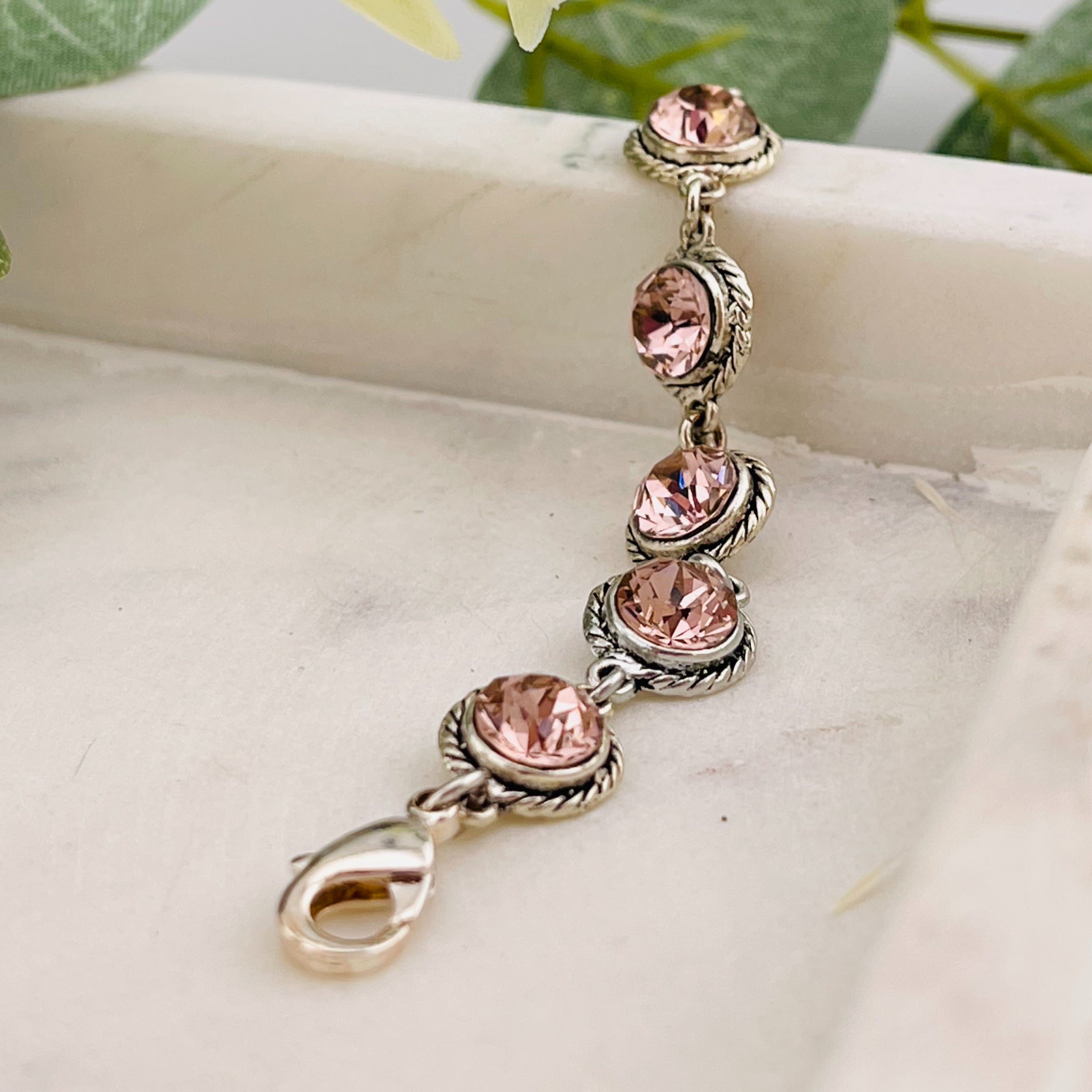 Vintage Armkette Silber mit rosé Swarovski Steinen Milene