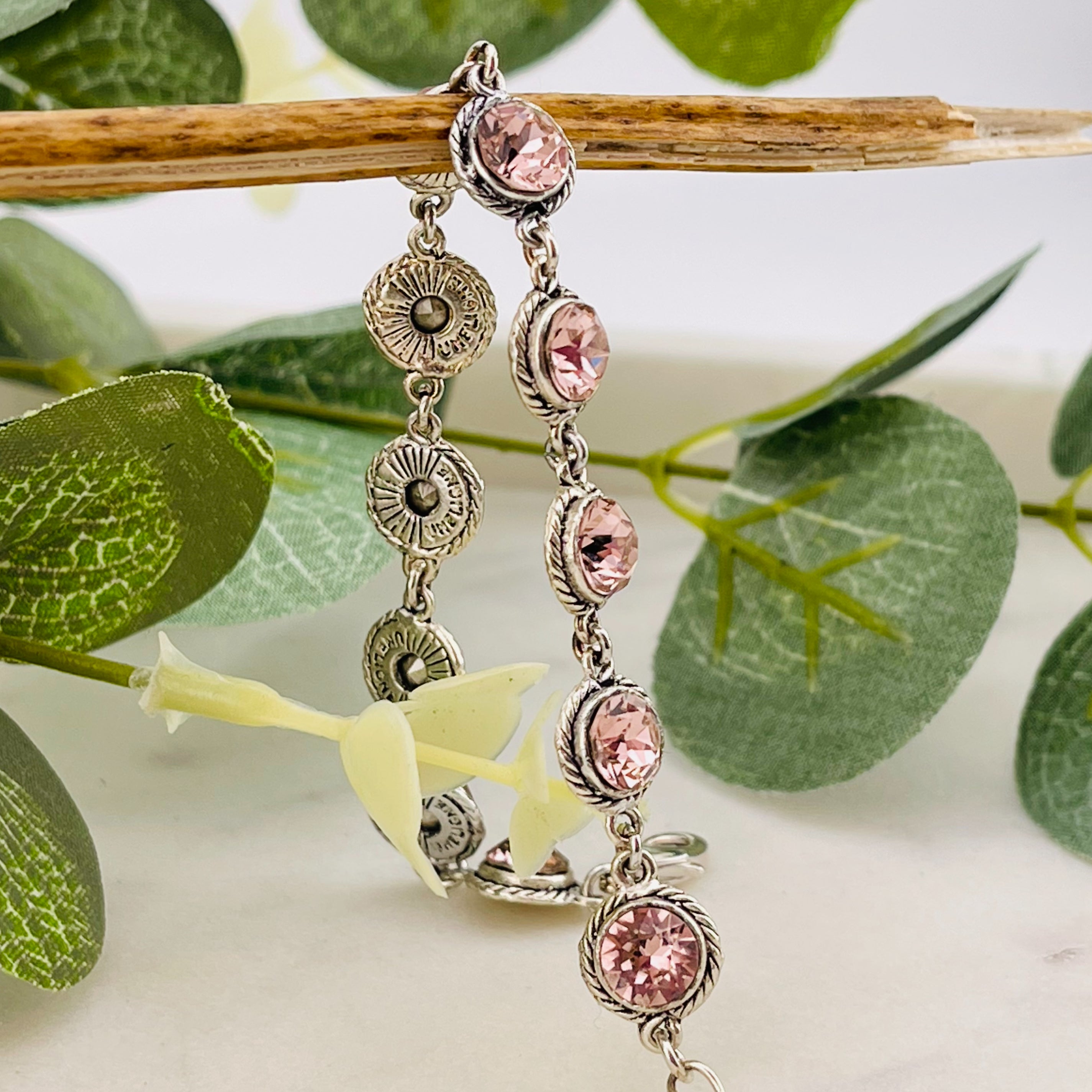 Vintage Armkette Silber mit rosé Swarovski Steinen Milene