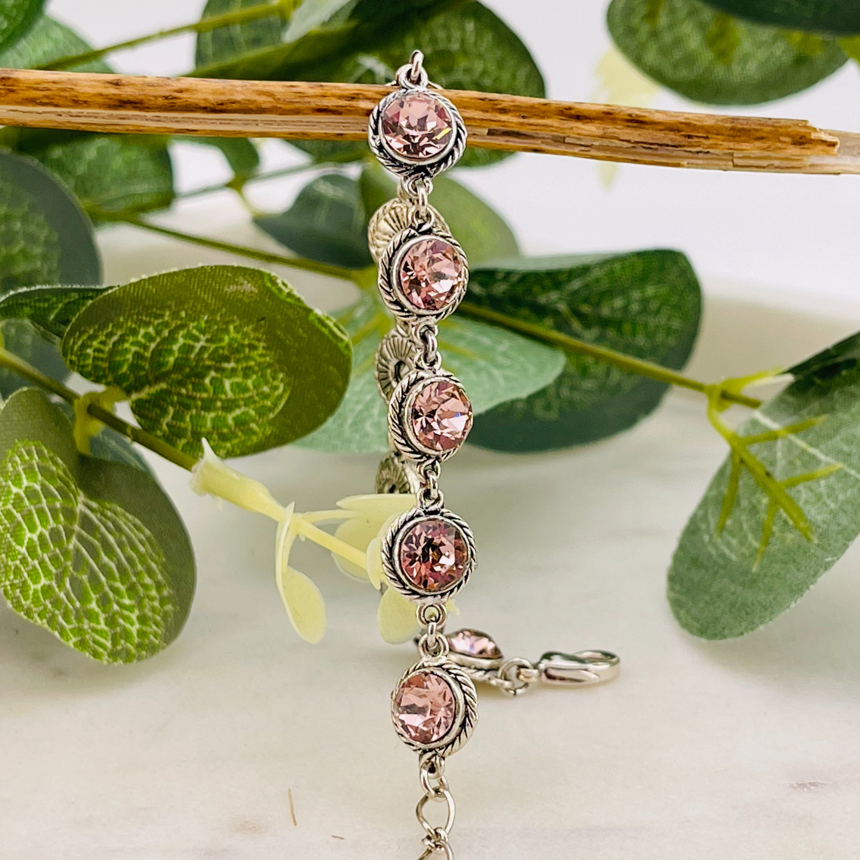 Vintage Armkette Silber mit rosé Swarovski Steinen Milene