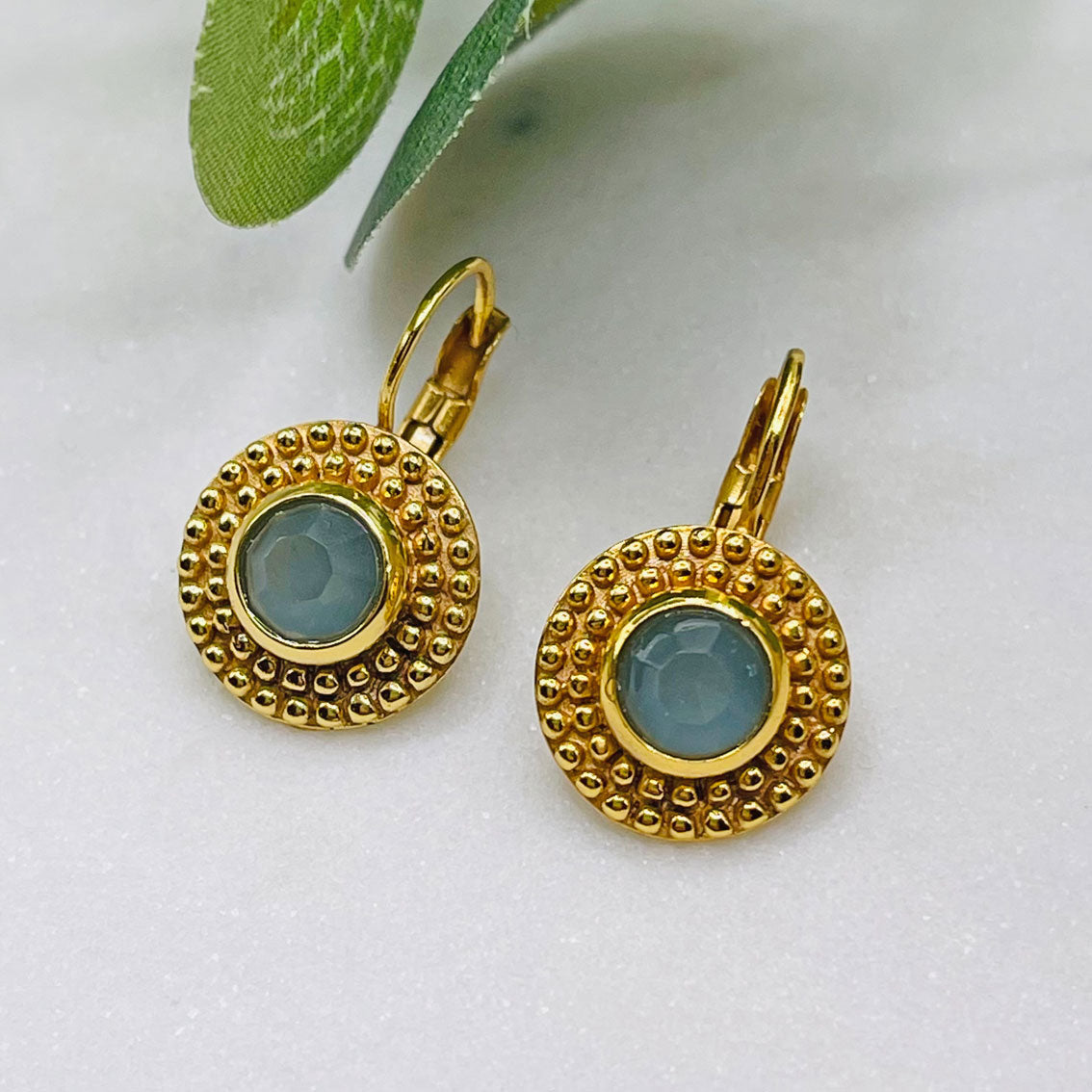 Boho Ohrringe Gold mit petrol Topaz Pink Sand Antonina