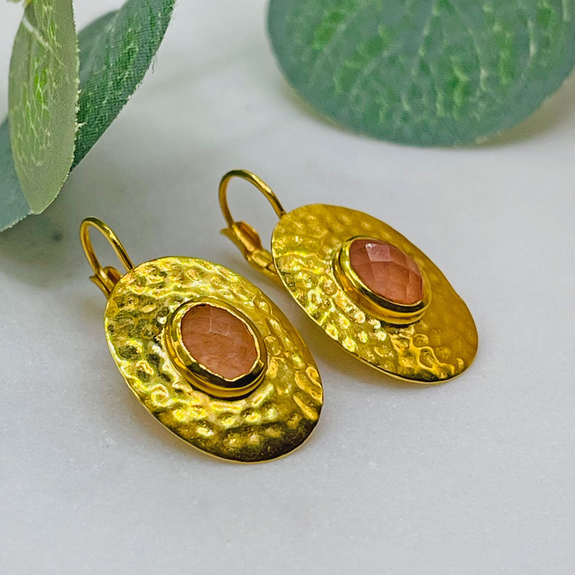 Boho Ohrringe Gold mit Quarz Pink Sand Civiti