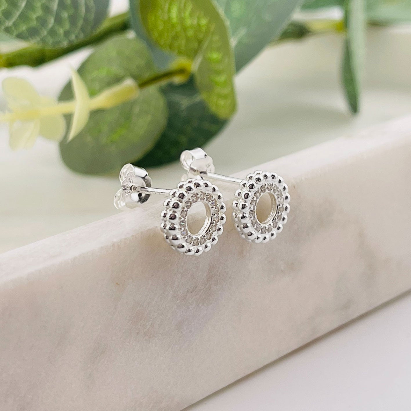 Boho Ohrstecker Silber mit Zirkonia-Steinchen Biloba