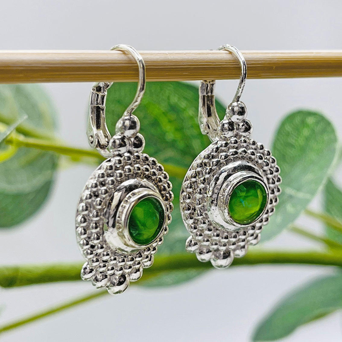 Boho Ohrringe Silber mit grünem Turmalin Pink Sand Ashdale