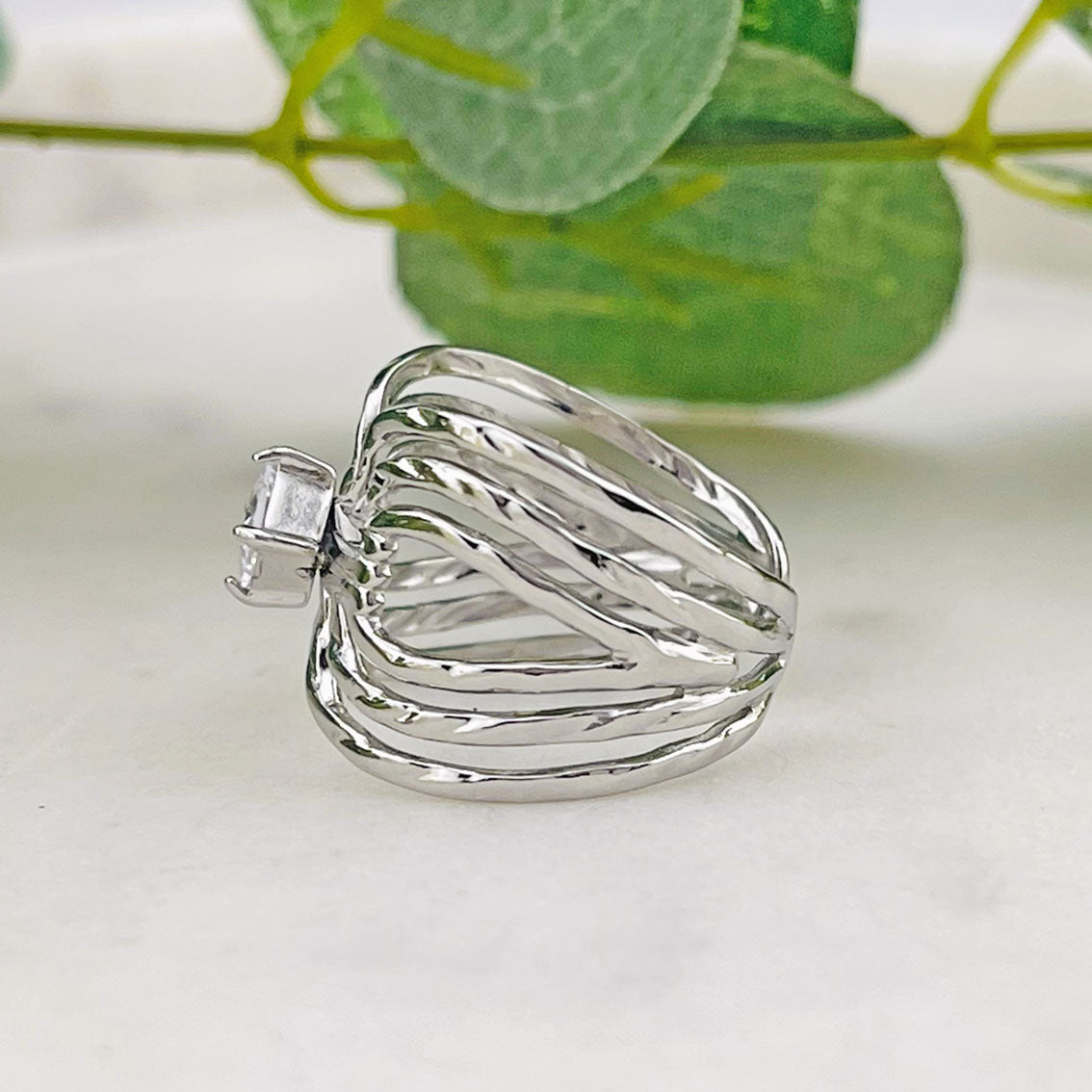 Breiter Silberring mit Zirkonia Stein Ligrette