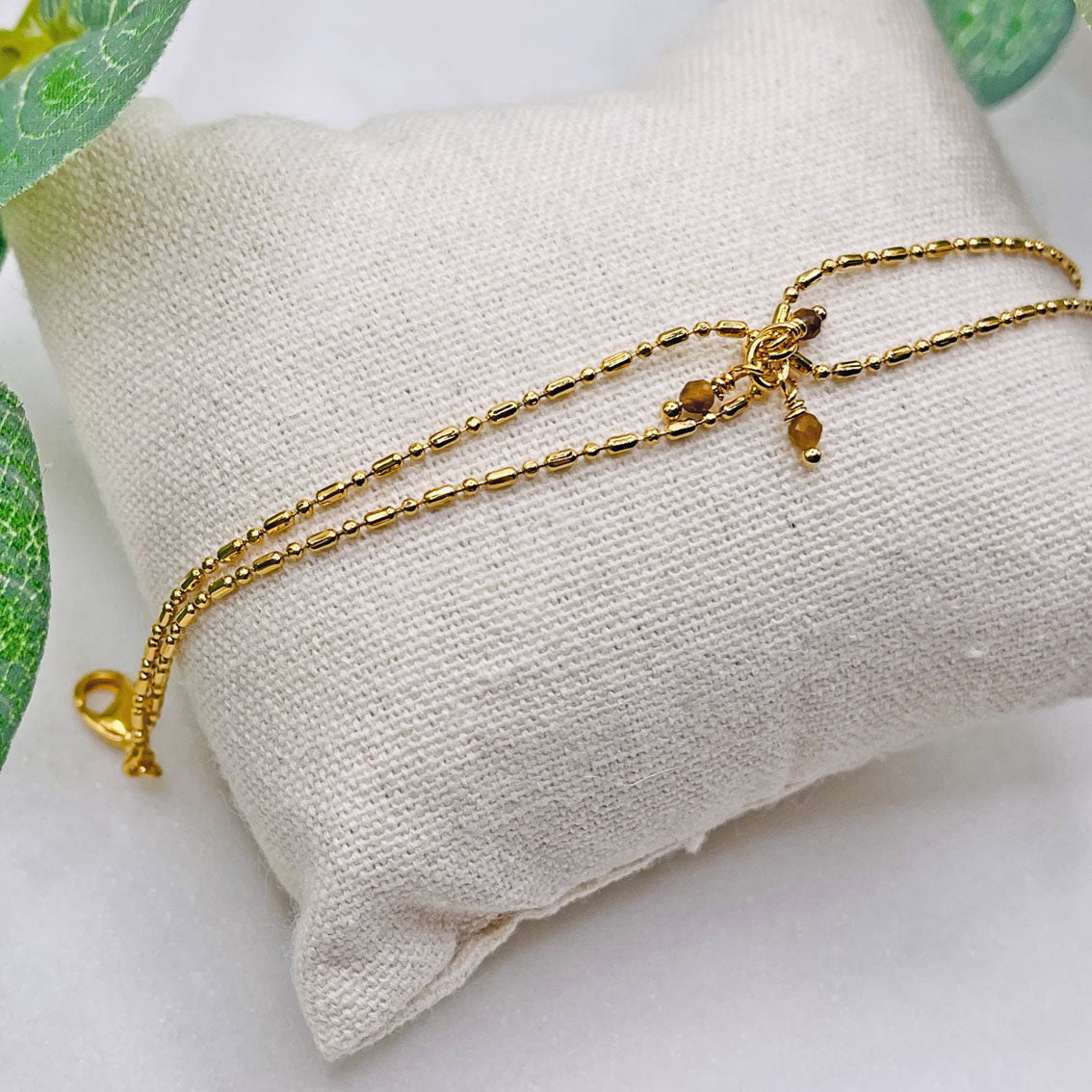 Doppel-Armkettchen Gold mit Tigerauge-Perlen Paya
