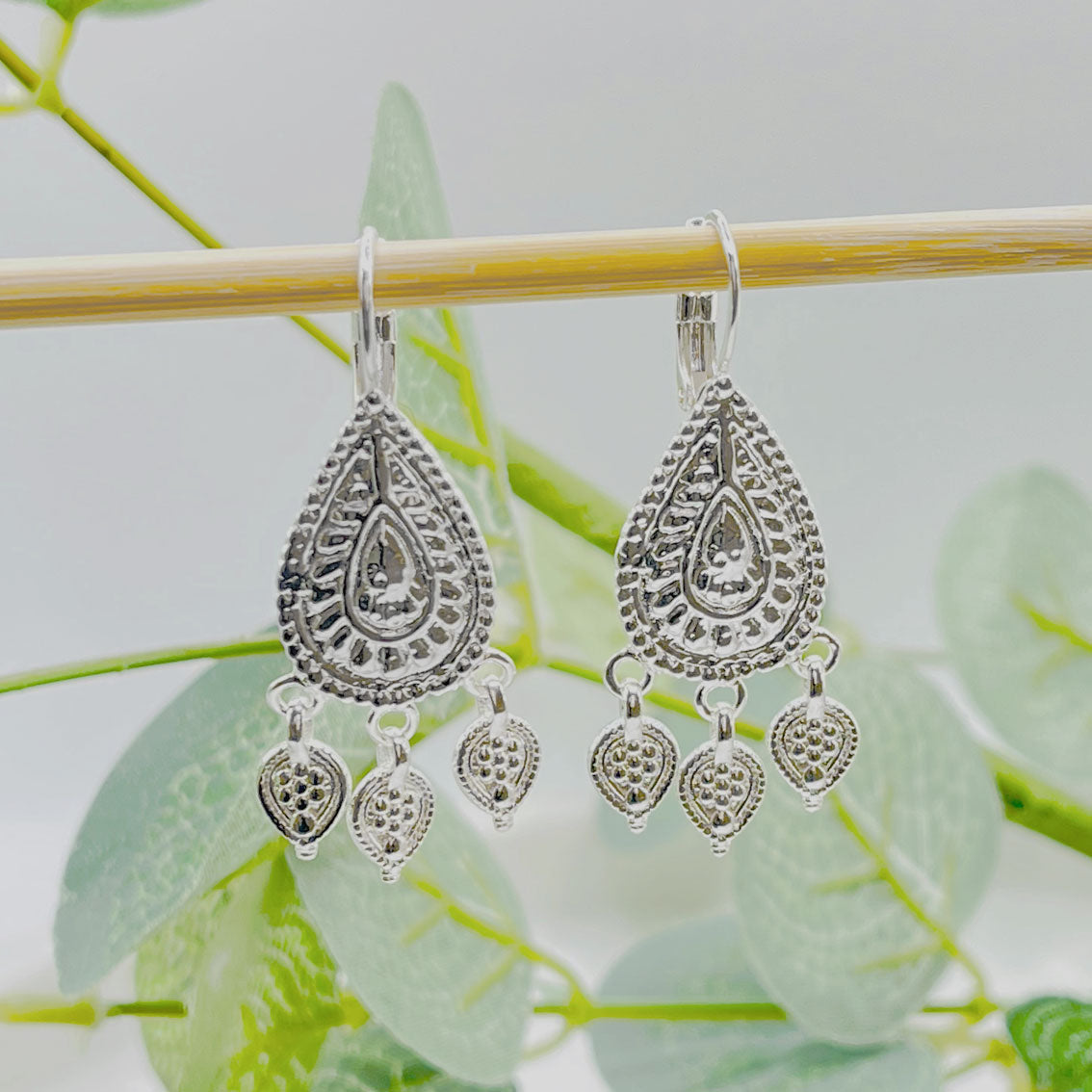 Festliche lange Silber Ohrringe Boho Style Pink Sand Olina