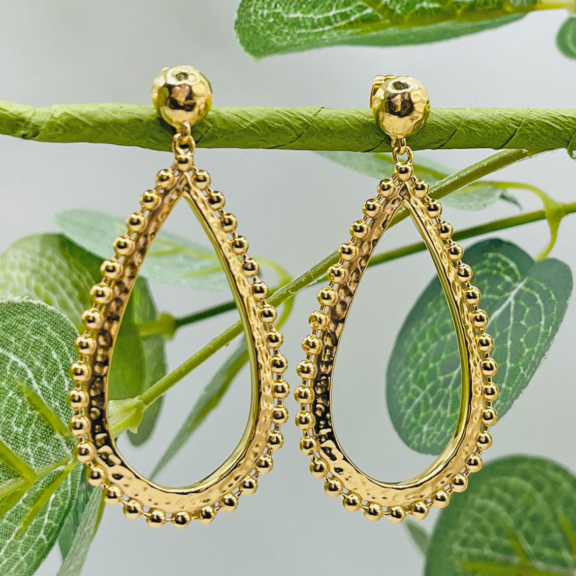 Goldohrringe mit Tropfenanhänger Boho-Chic Pink Sand Rejane