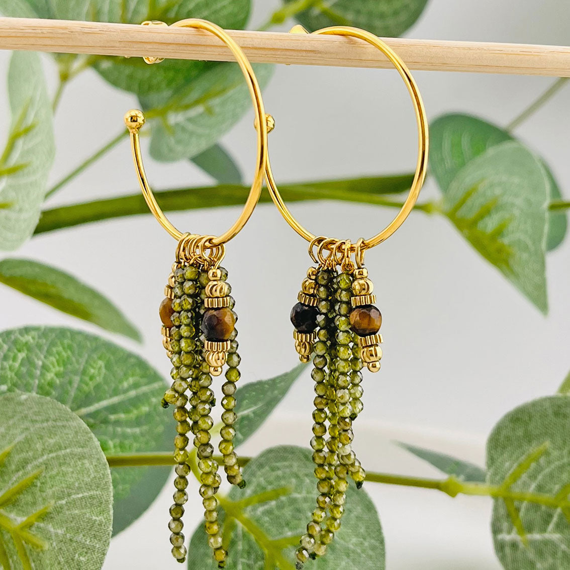 Grosse Ohrringe Gold mit Tigerauge Boho Schmuck | Bairo Joplin