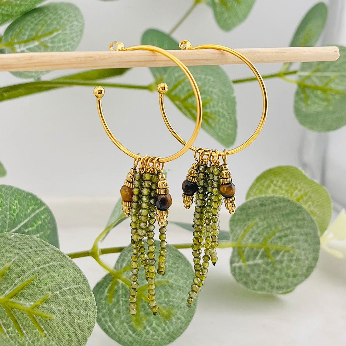Grosse Ohrringe Gold mit Tigerauge Boho Schmuck | Bairo Joplin