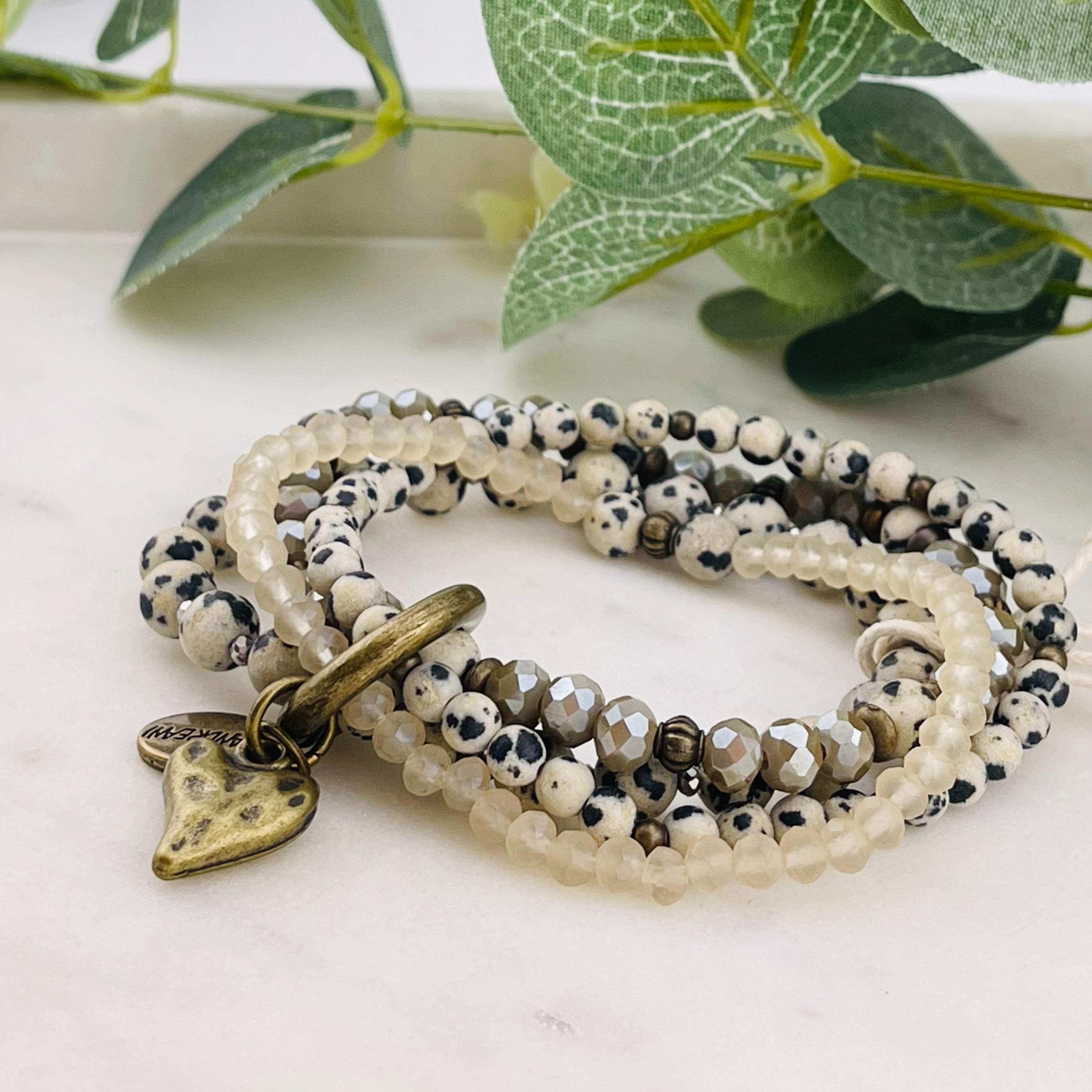 Elastisches Multistrang Steinperlen-Armband Dalmatiner Jaspis Roux