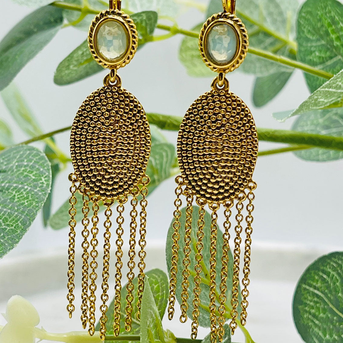 Lange Gold-Ohrringe mit blauem Achat Boho-Style Pink Sand Walonine