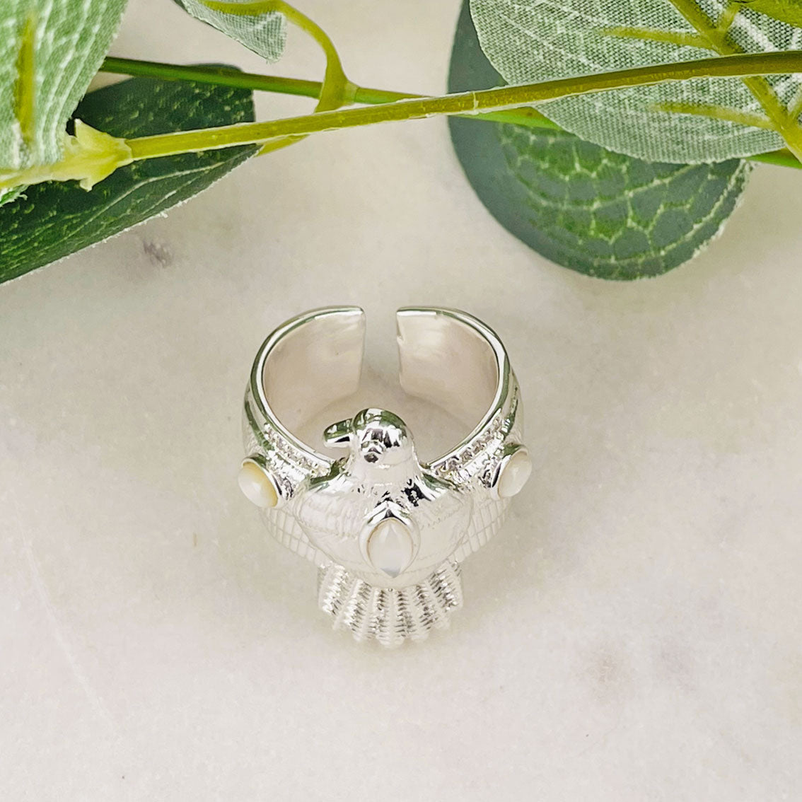 Pink Sand Silberring mit Vogel-Motiv Skita