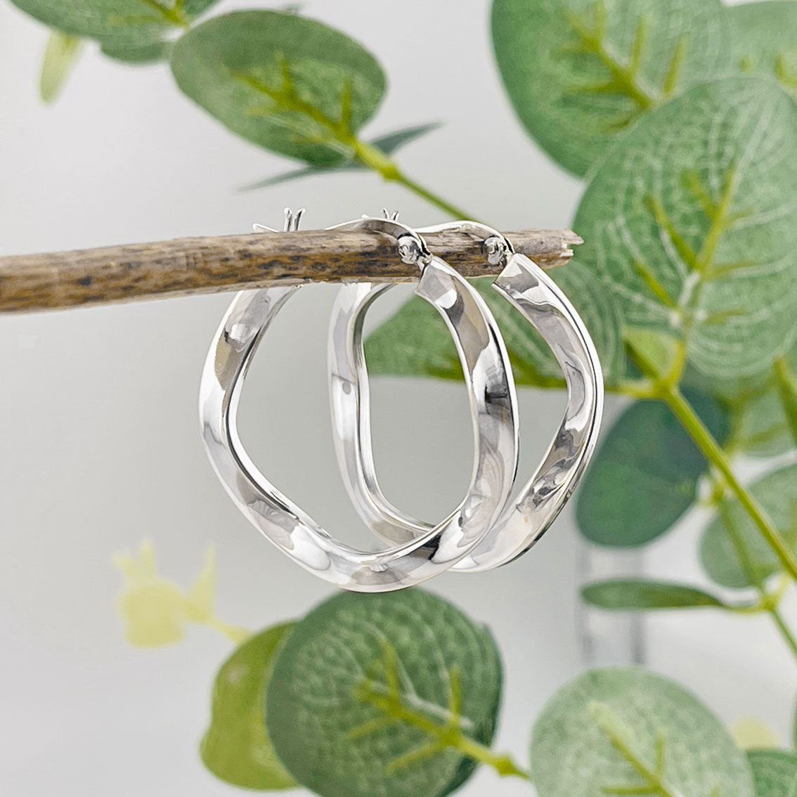 Trendige Wellencreolen Ohrringe aus echten Sterling Silber 925 Bury