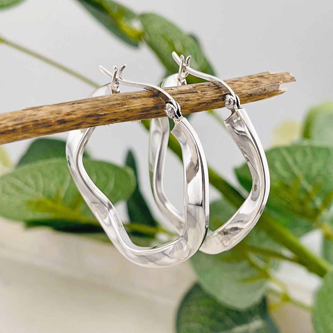 Trendige Wellencreolen Ohrringe aus echten Sterling Silber 925 Bury