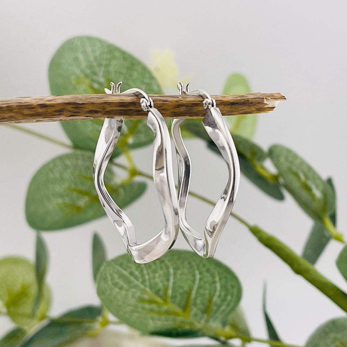 Trendige Wellencreolen Ohrringe aus echten Sterling Silber 925 Bury
