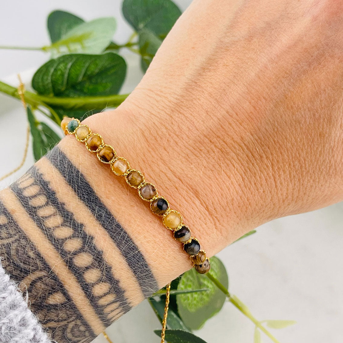 Trendiges Boho-Steinarmband mit Tigerauge & Achat | Bairo Ferlina