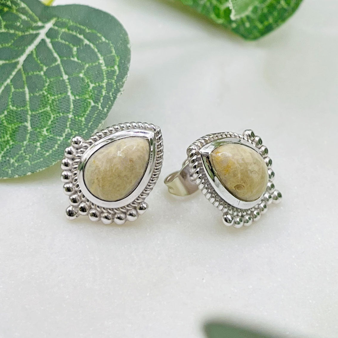 Verträumte Silber-Ohrstecker mit grossem Achat Stein Pink Sand Florentina