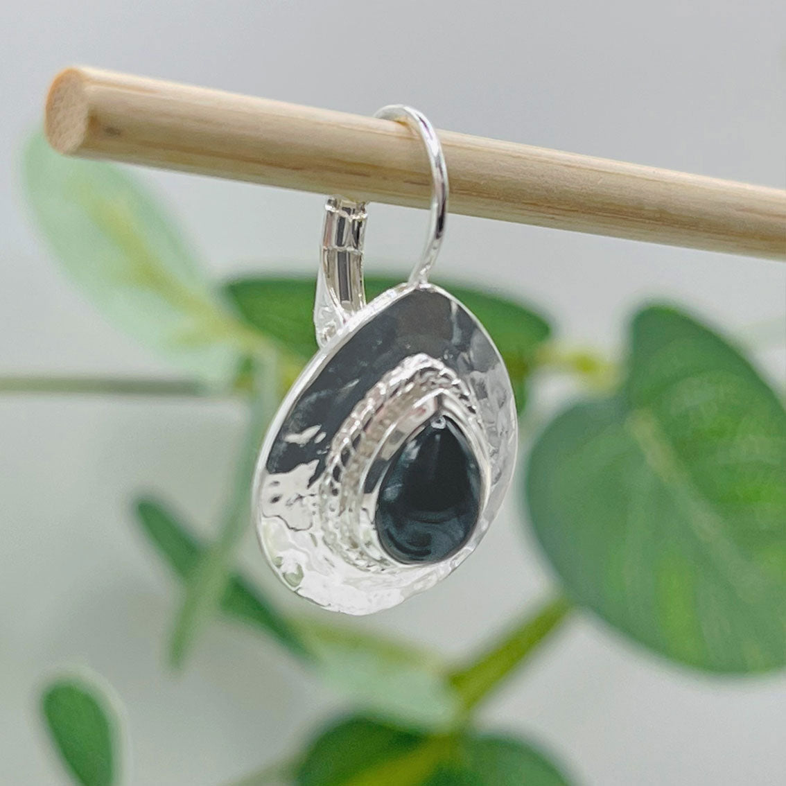 Hängende Silber-Ohrringe mit schwarzem Onyx Vintage Pink Sand Kanema